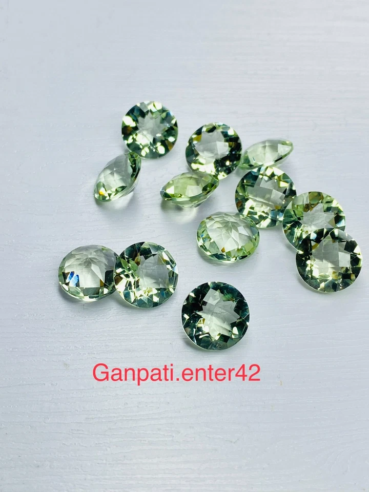 GREEN AMETHYST CHECKERBOARD FACETED ROUND CUT 12x12 MM 1 PCS LOOSE GEMSTONE E - Image 3 of 4