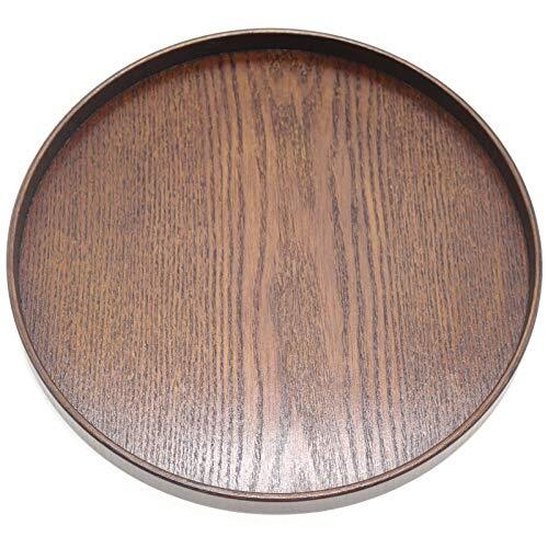 NC Solid Wood Serving Tray, Round Non-Slip Tea Coffee Snack Plate 8.2inch Brown - Bild 1 von 7