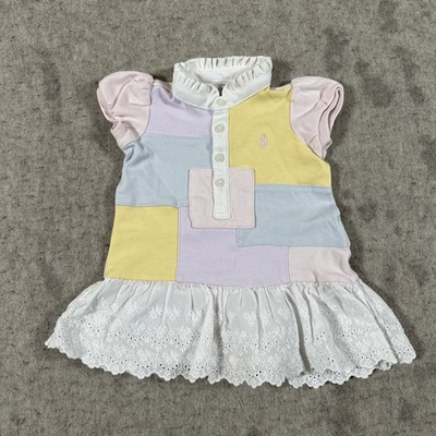 Ralph Lauren Baby Girl Ruffle Pastel Color Patch Dress Size 3 Months