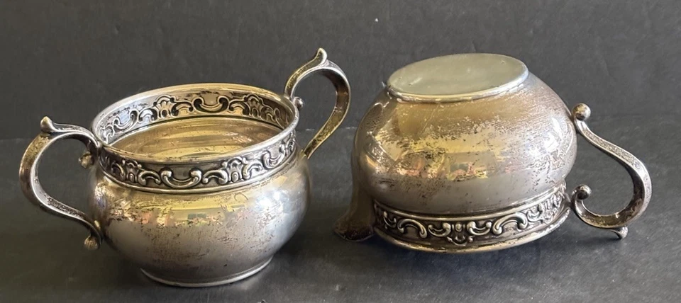 Juego de 2 cremas y azúcar Gorham de plata de ley Estrasburgo 1132/1133 185 G de colección Foto 3 de 4