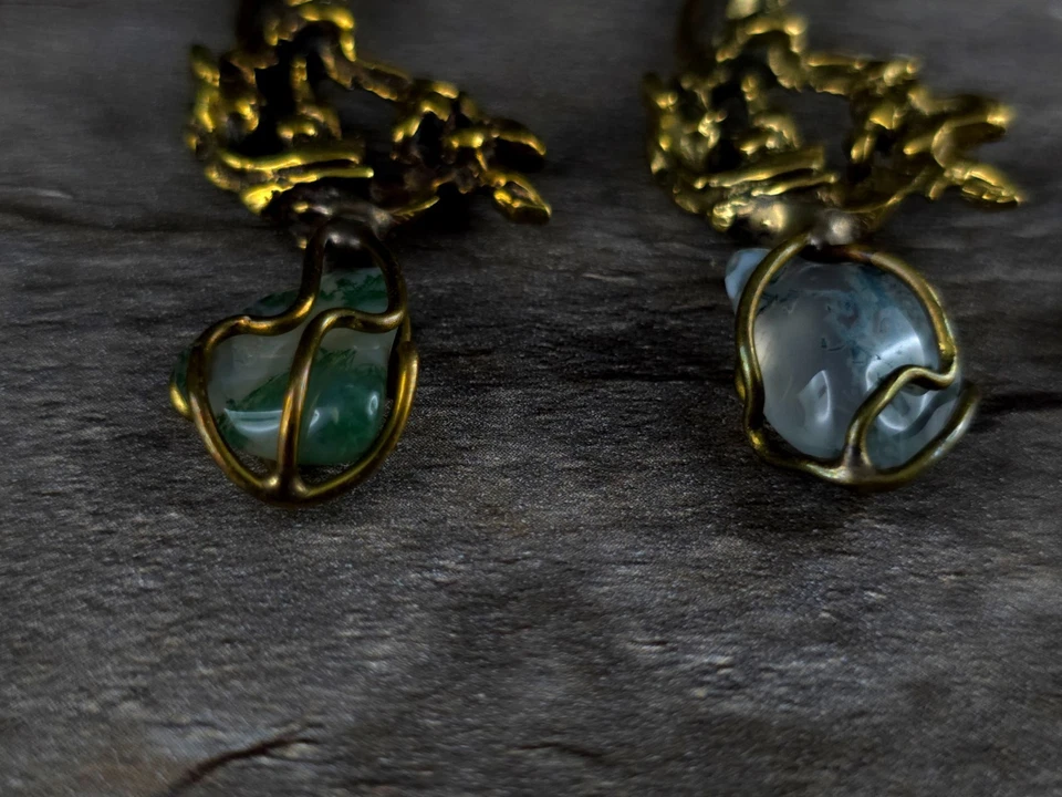 Ohrringe Messing Moosachat Modernist Brutalist Designer - umwerfend & auffällig - Bild 4 von 4