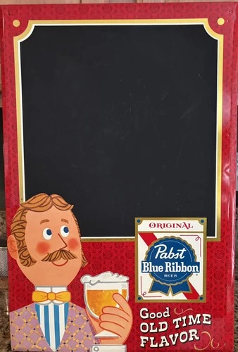 Vintage Tin Metal Pabst Blue Ribbon Chalkboard Magnetic Beer Menu Sign 26" x 17"