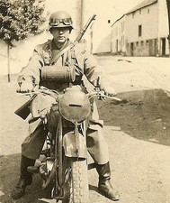 **BEST! Helmeted Wehrmacht Kradmelder in Riding Gear w/ Rifle on Motorcycle!!!**