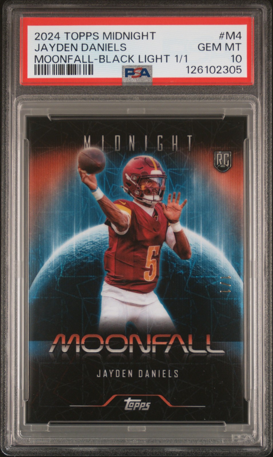 Jayden Daniels Topps Midnight Moonfall #M4 Black Light 1/1