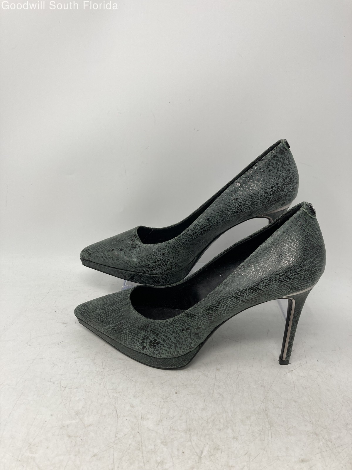 DKNY Womens Lexi Green Two Tone Snake Print Pointed Toe High Pump Heels Size 9