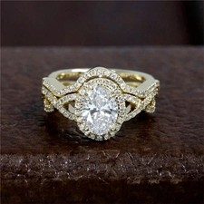 2.50Ct Oval Cut Lab Created Diamond 14k Yellow Gold FN Engagement Bridal RingSet