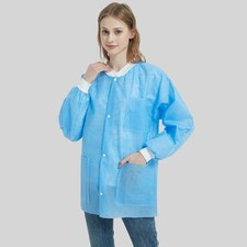 10 PCS Disposable Lab Jackets Hip Length Blue SMS Dental Workwear 2XL/3XL