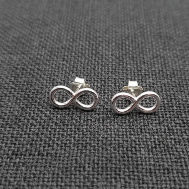 Cute Small Infinity Symbol Stud Gold Earrings Sterling Silver Everyday Jewelry - Image 3 of 4