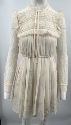 Self-Portrait Ivory Mock-Neck Broderie Chiffon Lace Dress sz 4