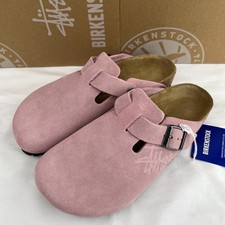 Birkenstock Boston x Stussy Soft Footbed Suede Leather Clogs - Dusty Pink