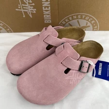 Birkenstock Boston x Stussy Soft Footbed Suede Leather Clogs - Dusty Pink