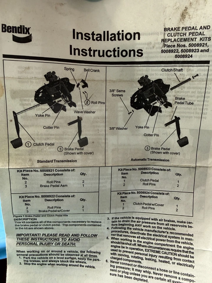 Bendix 5005850 International Brake Pedal Kit 5008921 - Image 3 of 4