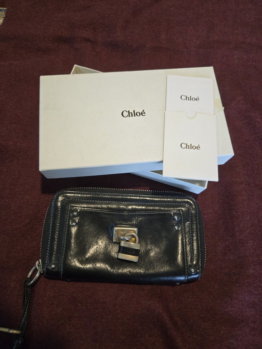 Chloe Paddington Black Leather Long Wallet With Working Lock  display picture 1