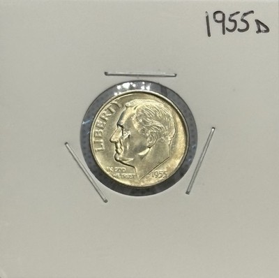 1955 D Roosevelt Dime, 90% Silver, Semi Key, Extremely Low Mintage!  