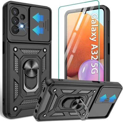 Samsung Galaxy A32 5G Case with HD Screen Protector, Heavy Duty Phone Cover, Bla
