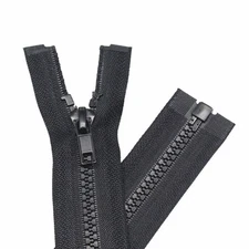 2 PCS #5 5 Inch Black Separating Jacket Zippers Molded Plastic Zippers Bulk