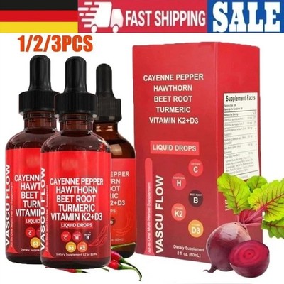 K2+D3-Vascu Flow Cayenne Pepper Liquid Drops Hawthorn Beef Root Turmric Vitamin！