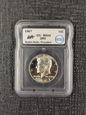 1967 SMS MS 69 KENNEDY HALF DOLLAR 50C ICG - Austin Hutto Signed