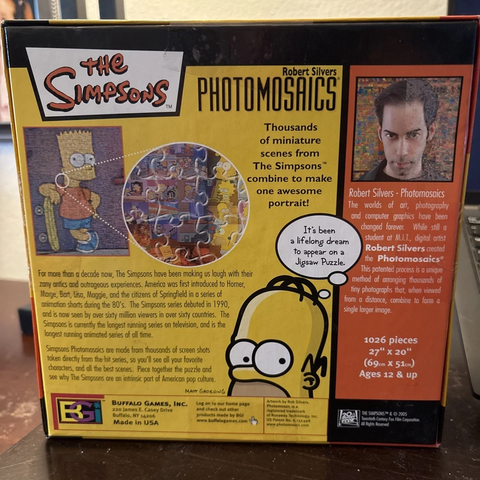 Simpsons Photomosaics 1000 Piece Jigsaw Puzzle Homer Dazed Drooling Donut Sealed - Image 2 of 3