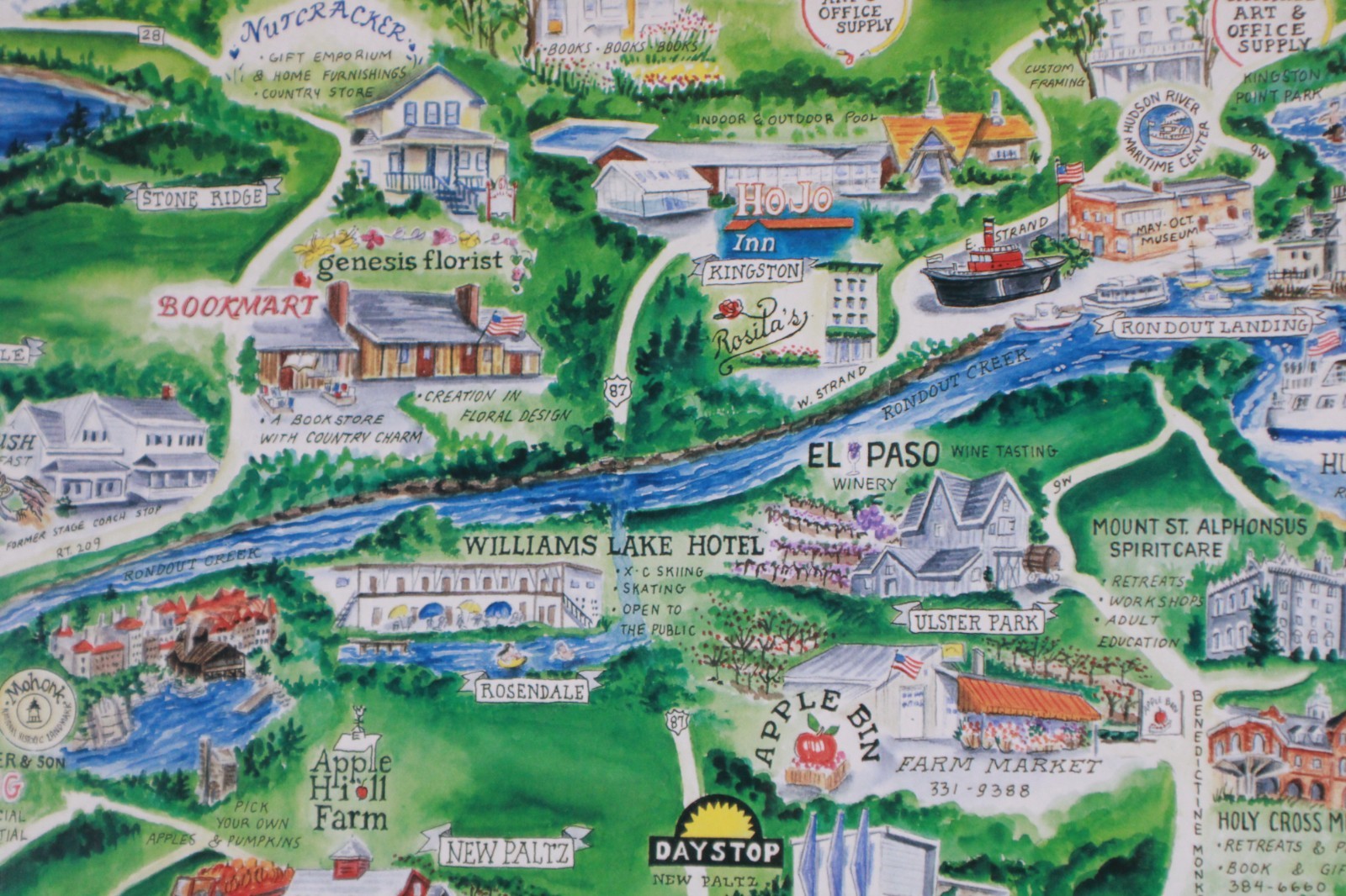 Hudson River Valley NY Customed Framed Playful Pictorial Map Print 34"H x 28"W