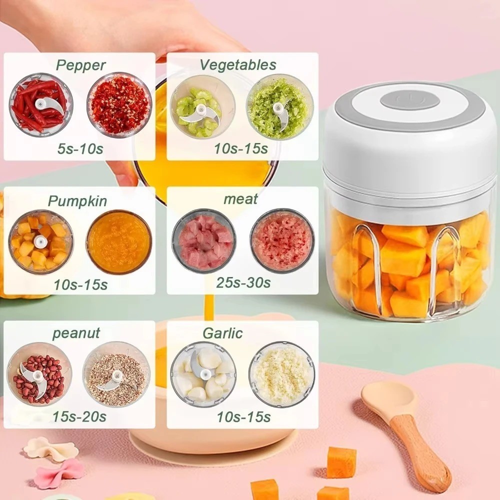 Electric 300ML Garlic Press Chopper Chili Onion Fruits Meat 