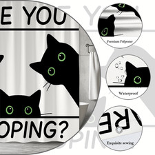 Funny Black Cat Shower Curtain - Are You Pooping Cute Bathroom Decor