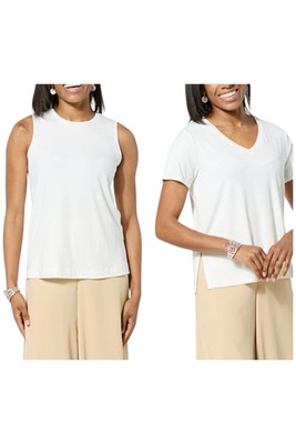 WynneLayers Women's 2-pack Micro-Rib Tee & Tank Set Cloud