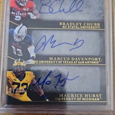 Panini 2017 NB-DL Triple Autograph Bradley Chubb Davenport Hurst /10