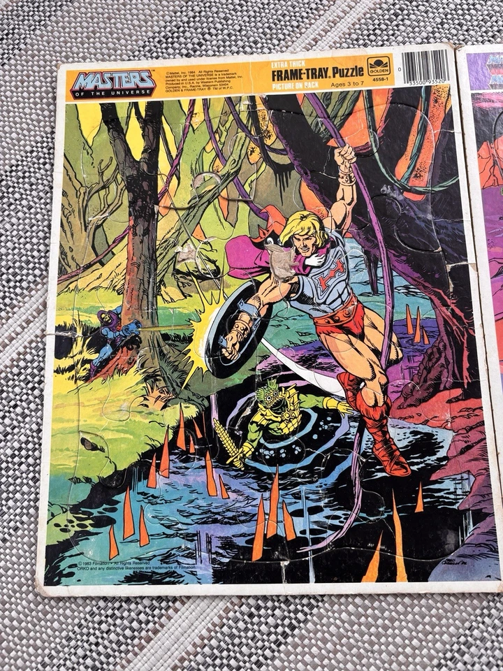 Juego de 3 rompecabezas de tablero con bandeja de marco dorado Masters of the Universe de 1980 Skeletor Foto 4 de 4