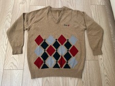Pringle Retro Vintage Light Brown Patterned Classic Golf Jumper, Adult Medium
