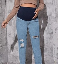  Old Navy Maternity Jeans Size 20 Long Light Wash Full Panel destressed boyfrien