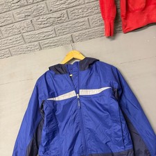 LL Bean Boys Blue Fleece Lined Windbreaker Jacket Reflective Stripe L 14-16