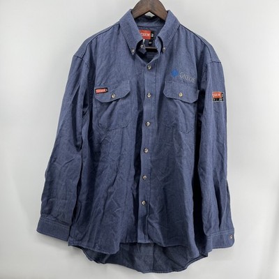 Tecgen FR Shirt Men Large Blue Button Flame Fire Resistant Workwear Twill Cat 2