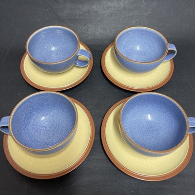 Vintage 4 x Denby Juice gelb & blau - Tassen und Untertassen