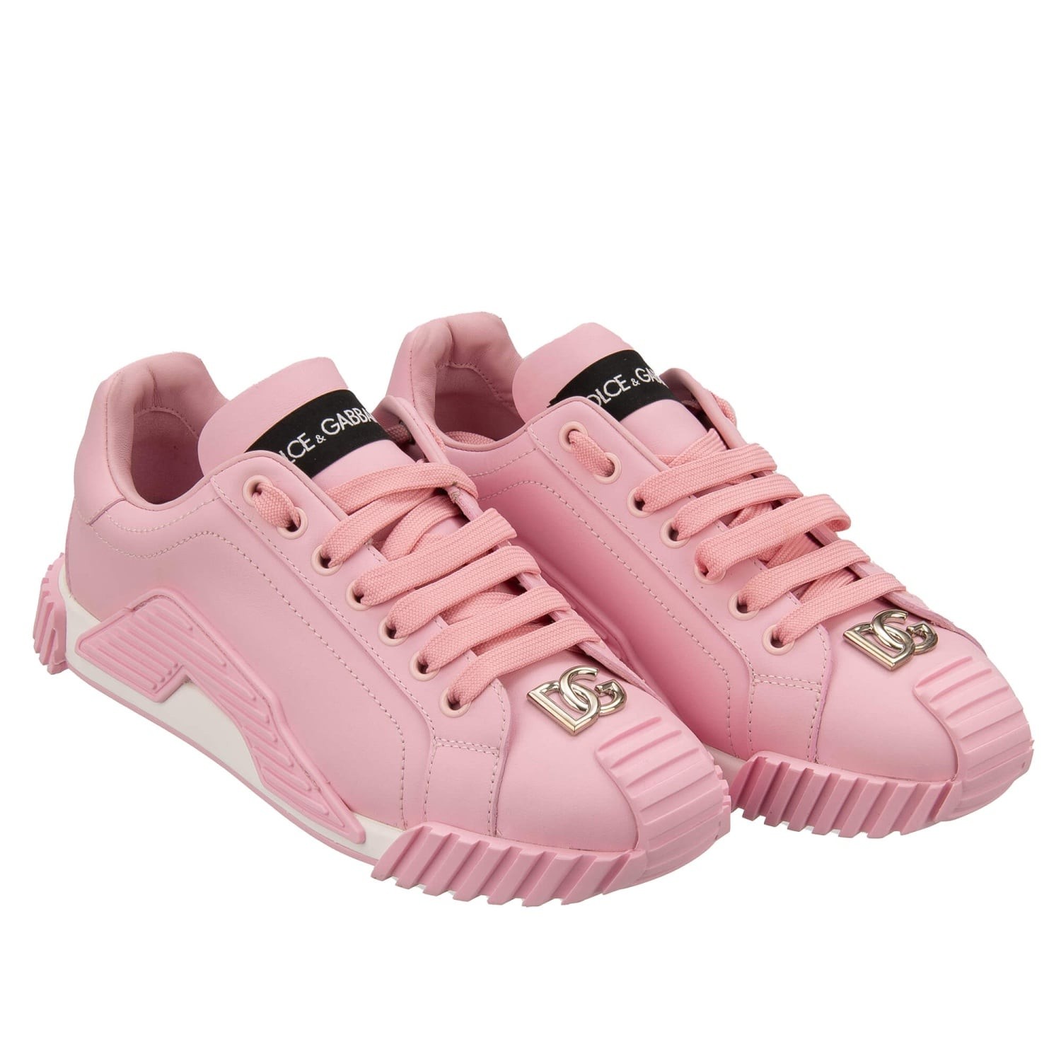 DOLCE & GABBANA DG Metal Silver Logo Women Leather Sneaker Shoes NS1 Pink