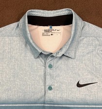 NIKE GOLF Mens Aqua Blue Mobility Stripe Performance Dri-Fit Polo Shirt Large