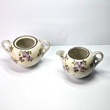 Hand-Painted Porcelain Sugar Bowl & Creamer Set with Violet Motif — listing 6