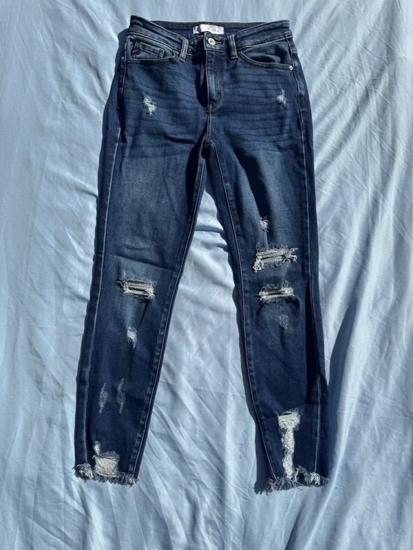 Kancan Women's Jeans Size 7 27 Distressed Frayed Ankle Skinny Blue Denim