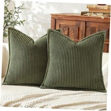 Corduroy Throw Pillow Covers 18x18 Set of 2, 18" x 18" Pack of 2 Olive Green