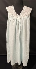 Vintage Miss Elaine Nightgown Womens Medium Blue Lace Yoke Embroidered Made USA