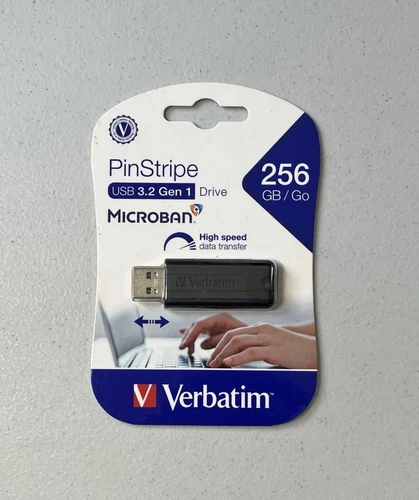 NEW Verbatim PinStripe 256GB USB 3.0 Flash Drive 3.2 Gen 1