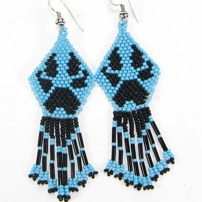 NEW BLACK  BLUE BEADED BEAR PAW HANDCRAFTED NATIVE STYLE FASHION HOOK EARRINGS