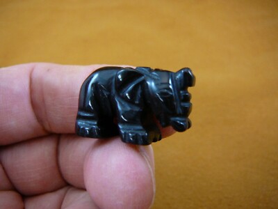 Y-ELE-508) little 1''  Black onyx Elephas pachyderm FIGURINE gem stone statue