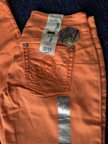 Womens Wrangler Sadie Sits At Hip Orange Boot Cut Jeans NWT 08MWZAA 5x34 - Picture 3 of 4