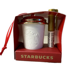 Starbucks Create Your Own Ceramic Ornament White Gold Siren Coffee Togo Cup 2013