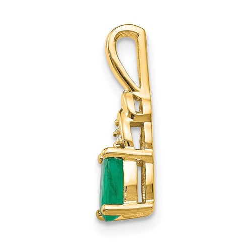 Real 14kt Yellow Gold Emerald and Diamond Pendant - Picture 2 of 5