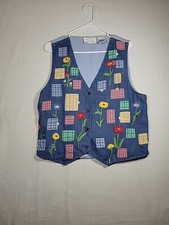 Vintage Casey and Max Womens size Large Denim Embroidered Floral Vest