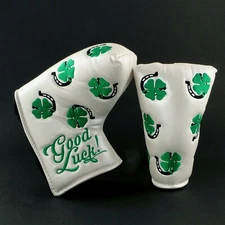 19th Hole Custom Shop Clover Horseshoe Midsize Mallet Putter Head Cover, White