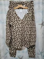 PJ Place Women’s Leopard Thermal Henley Top & Pants Pajama Set, Size Large NWT 