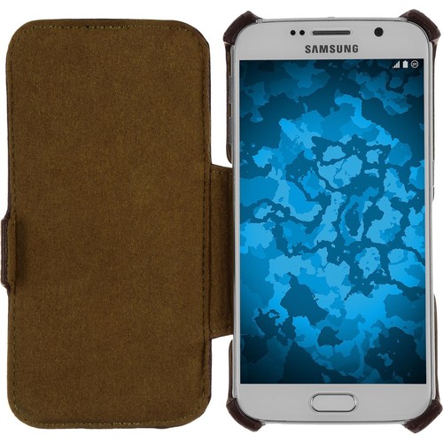 Echt-Lederhülle für Samsung Galaxy S6 Leder-Case braun + Glasfolie - Zdjęcie 2 z 6